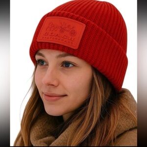 Coach Cherry Red Knit Beanie